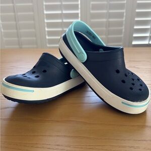 CROCS Blue and White Sandals Crocband Size J1 Like New!